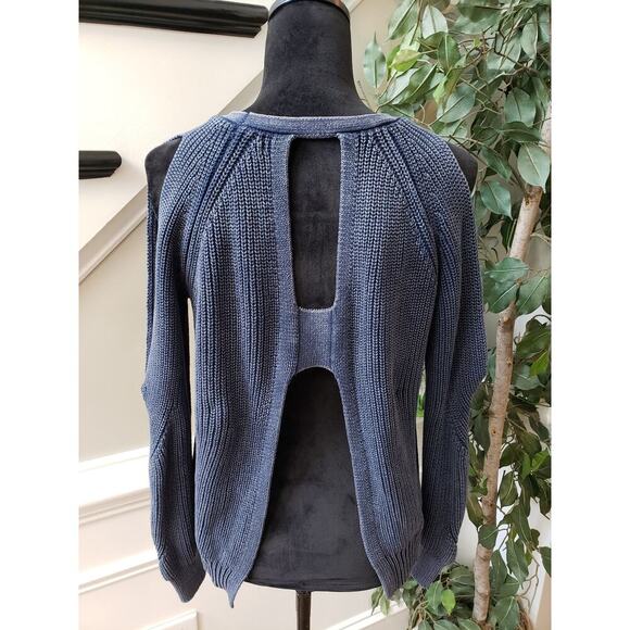 DO+BE Sweater Women's Small Blue Chunky Knit Cutout Back Raglan Cold Shoulder - Picture 5 of 10